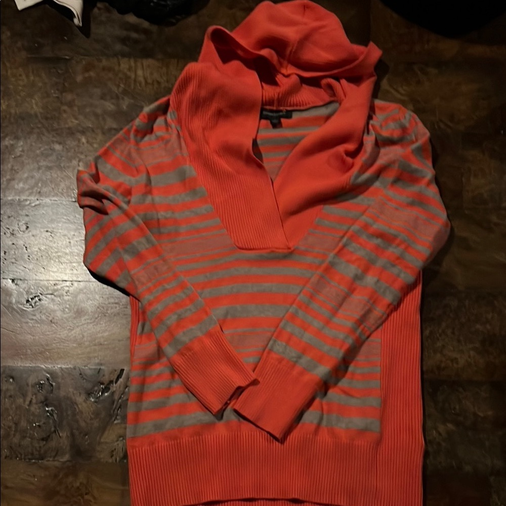 Banana Republic Striped Orange and Gray Sweater